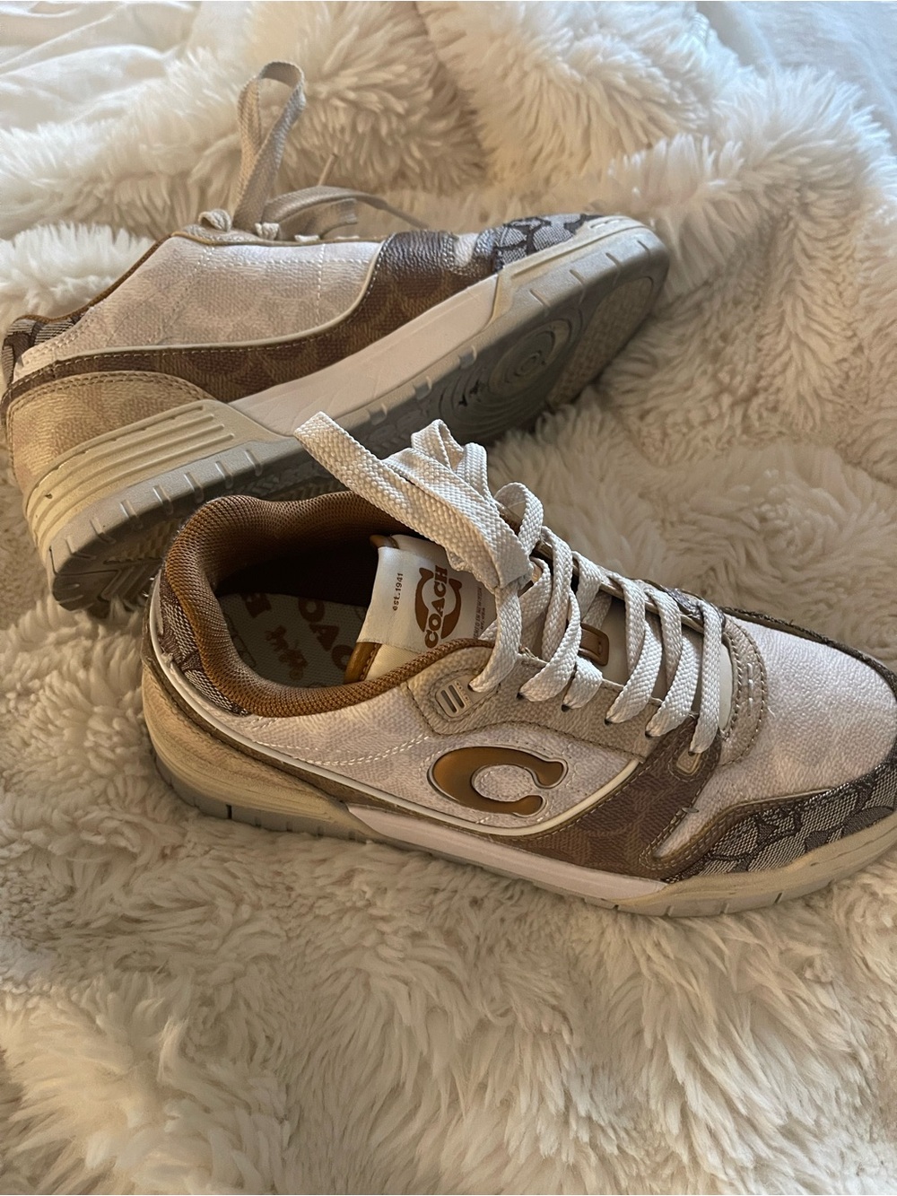 Coach womens Cream and Brown Signature Low-Top Sneakers